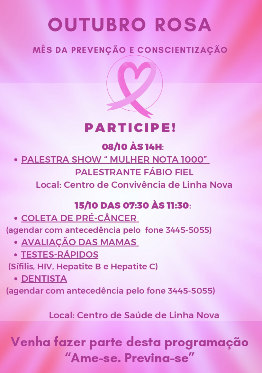 Programação alusiva ao Outubro Rosa